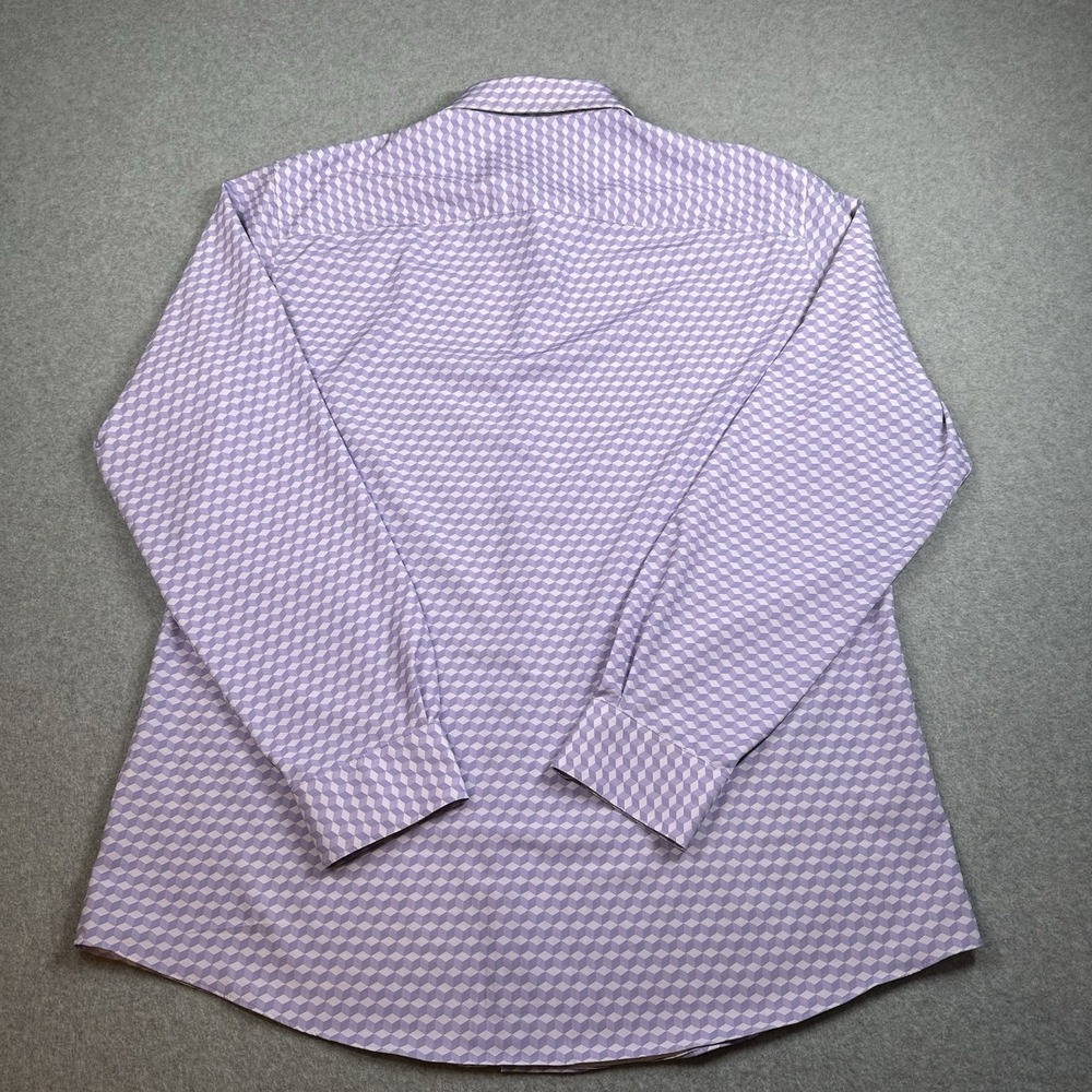 Alfani Slim Fit Purple Geometric Dress Shirt 17-17.5x36-37 (XL) Stretch - Picture 6 of 7
